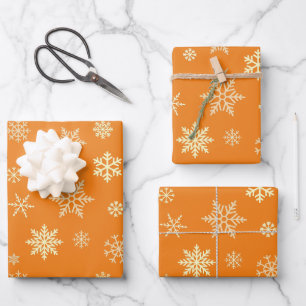 Snowflakes Seamless Pattern Orange Christmas Wrapping Paper Sheet