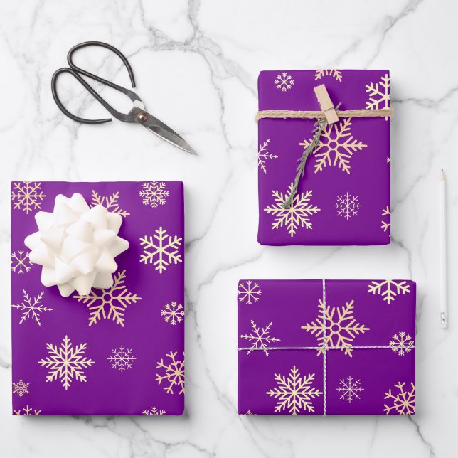 Snowflakes Seamless Pattern Purple Christmas Wrapping Paper Sheet (Front)