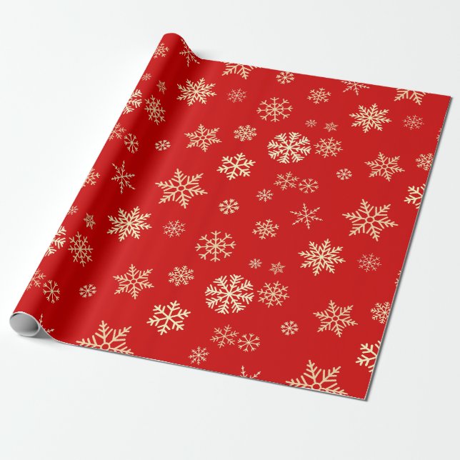 Snowflakes Seamless Pattern Red Christmas Wrapping Paper (Unrolled)