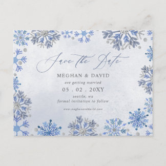 Snowflakes Silver Blue Christmas Winter Wedding Announcement Postcard