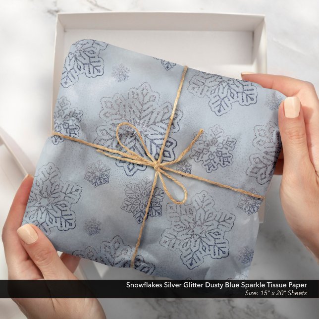 Snowflakes Silver Glitter Dusty Blue Sparkle Tissue Paper (Snowflakes Silver Glitter Dusty Blue Sparkle Tissue Paper)