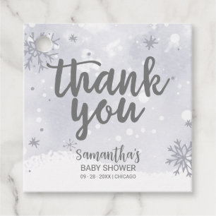 Snowflakes Silver Grey Baby Shower Thank You Favour Tags