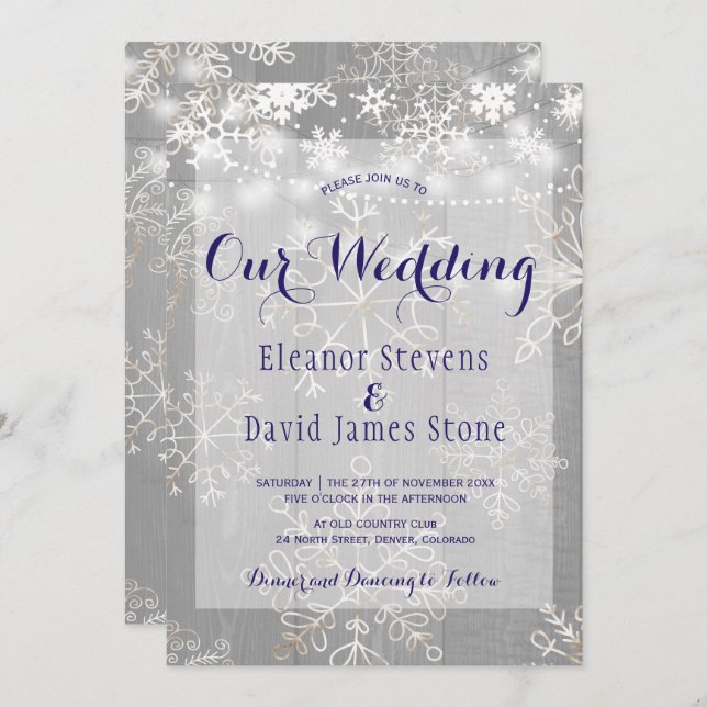 Snowflakes silver lights winter wonderland wedding invitation (Front/Back)