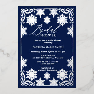 Snowflakes Silver Navy Winter Bridal Shower