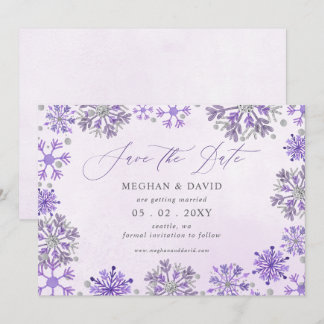 Snowflakes Silver Purple Christmas Winter Wedding Save The Date