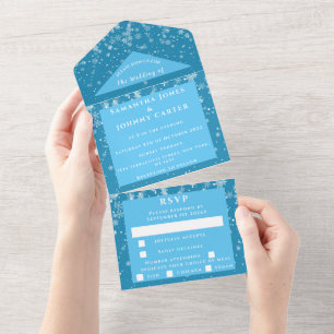 Snowflakes Snow Blue Winter Wonderland Wedding All In One Invitation