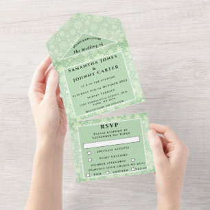Snowflakes Snow Green Winter Wonderland Wedding All In One Invitation