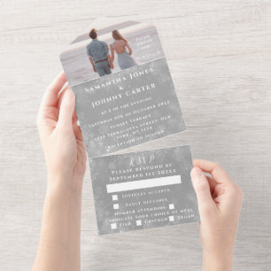 Snowflakes Snow Grey Winter Wonderland Wedding All In One Invitation