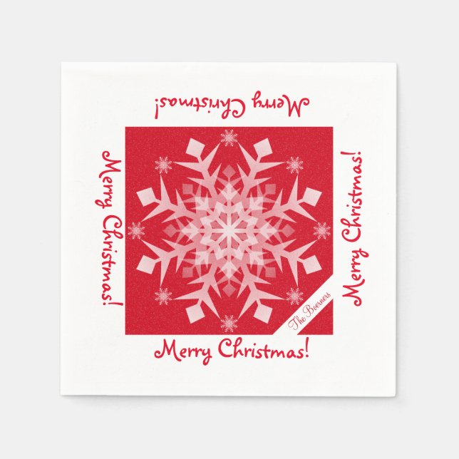 Snowflakes Snowing Red Holiday Paper Napkins (Front)