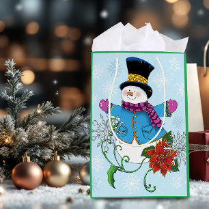 Snowflakes Snowman Poinsettia Medium Gift Bag