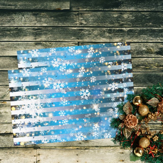 Snowflakes Sparkles and Lights On Blue Stripes Tissue Paper (Creator Uploaded)