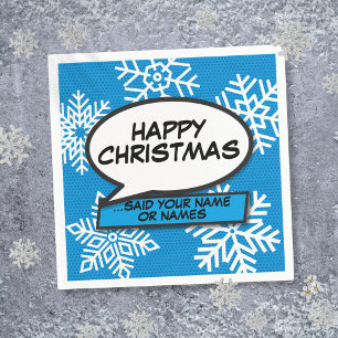 Snowflakes Speech Bubble Fun Retro Comic Book Napkin