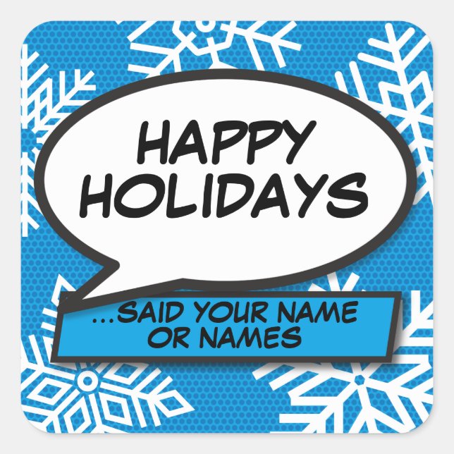 Snowflakes Speech Bubble Fun Retro Comic Book Square Sticker (Front)