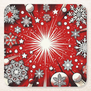 Snowflakes square paper coaster