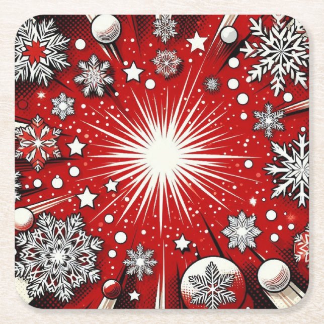 Snowflakes  square paper coaster (Front)