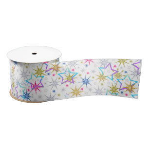 Snowflakes & Stars Christmas Satin Ribbon