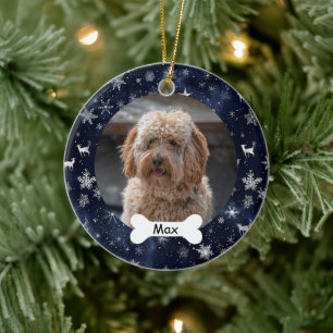 Snowflakes Stars Custom Pet Puppy Dog Photo Ceramic Ornament