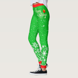 Snowflakes & Stars Happy Holidays (editable) Leggings