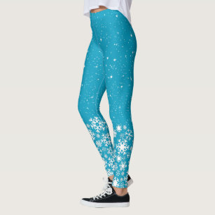 Women's Blue White Snowflake Leggings 