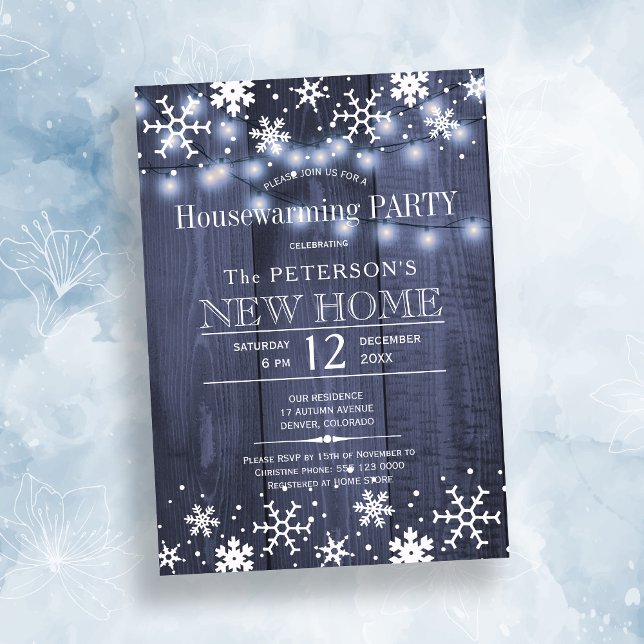Snowflakes string lights winter housewarming party invitation (Creator Uploaded)