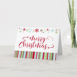 Snowflakes & Stripes, Bright Red Merry Christmas Holiday Card