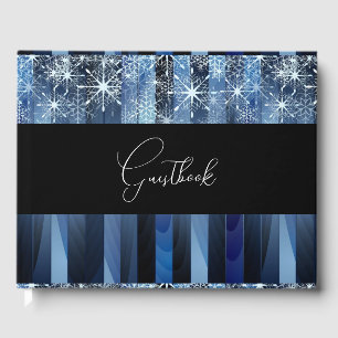 Snowflakes & Stripes Pattern Winter Wedding Guest Book
