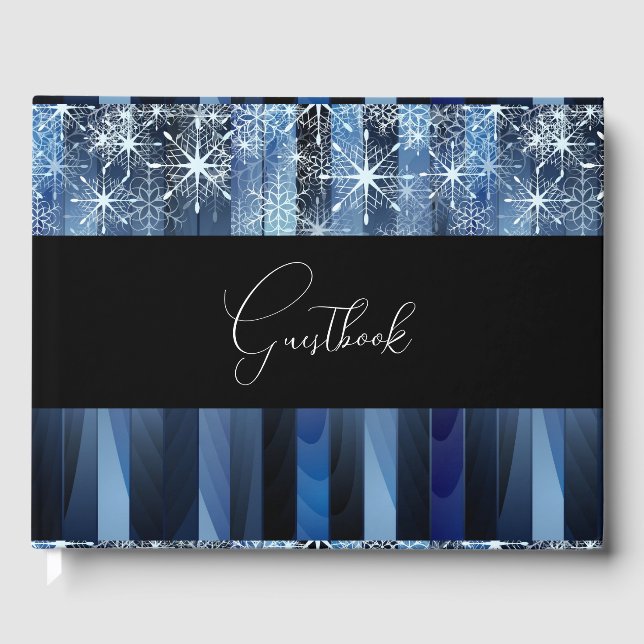 Snowflakes & Stripes Pattern Winter Wedding Guest Book (Front)
