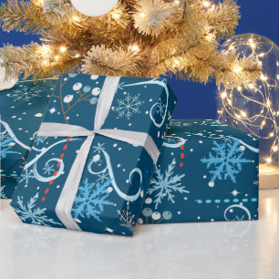Snowflakes Swirls and Sparkles Christnas Wrapping Paper