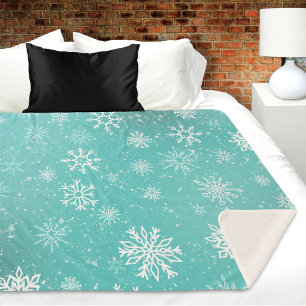 Snowflakes Teal Sherpa Blanket