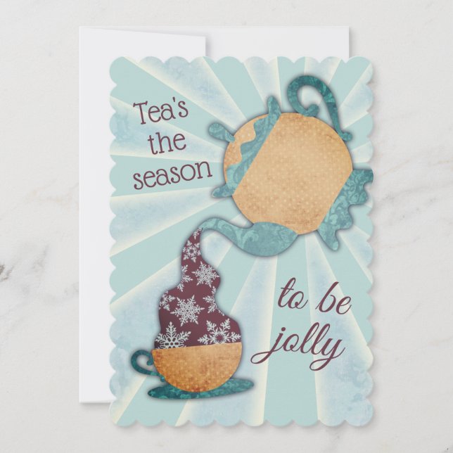 Snowflakes Teapot hand blended teas Christmas Holiday Card (Front)