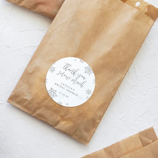 Snowflakes Thank You Snow Much Bridal Shower Classic Round Sticker (Creator Uploaded)