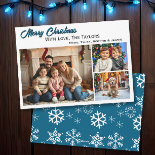 Snowflakes Three Family Photos Christmas Holiday Card