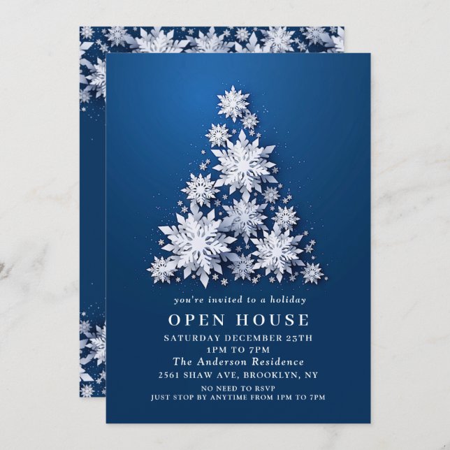 Snowflakes Tree CHRISTMAS HOLIDAY OPEN HOUSE Invitation (Front/Back)