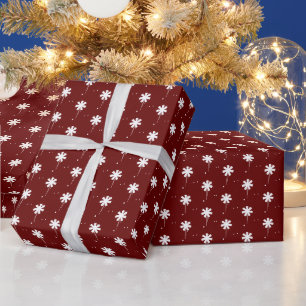 Snowflakes white burgundy maroon wine pattern cute wrapping paper