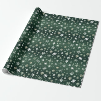 Snowflakes - White On Green Wrapping Paper