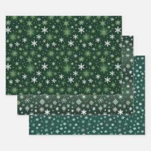 Snowflakes - White On Green Wrapping Paper Sheet