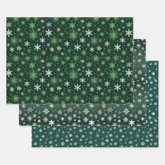 Snowflakes - White On Green Wrapping Paper Sheet