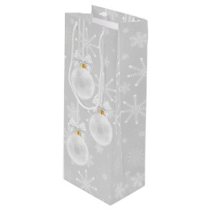 Snowflakes White Ornament Christmas Holiday Wine Gift Bag