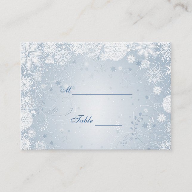 Snowflakes white silver blue Table Place card (Front)