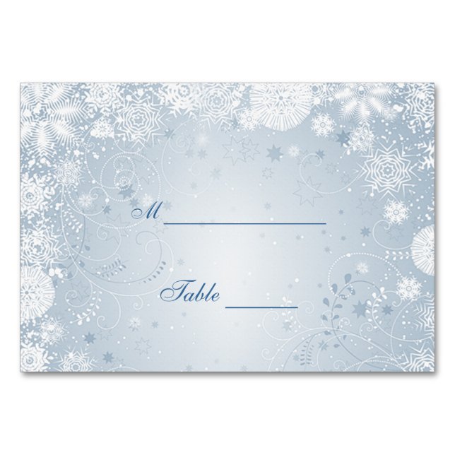 Snowflakes white silver blue Table Place card (Front)