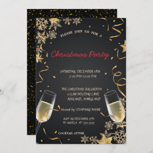 Snowflakes,Wine Glass  Corporate Christmas Party Invitation