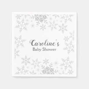Snowflakes Winter Baby Shower Grey Silver Glitter Napkin