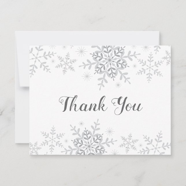 Snowflakes Winter Baby Shower Thank You Card (Front)