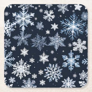 Snowflakes Winter Design Blue Cold Cute Square Paper Coaster