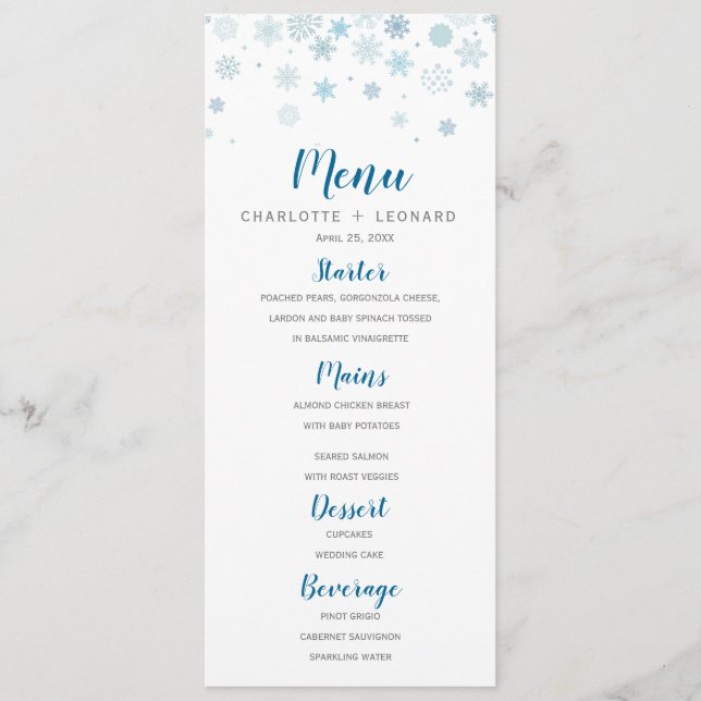Snowflakes Winter Dinner Menu (Front)