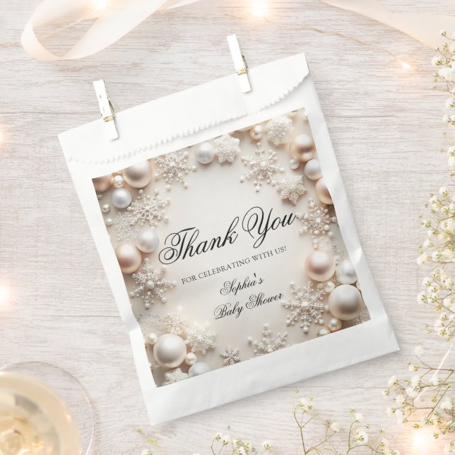 Snowflakes Winter Neutral Baby Shower Thank You Favour Bag (Clipped)