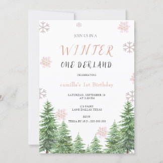 Snowflakes Winter one Derland 1st birthday party  Invitation