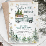 Snowflakes Winter ONEderland Birthday Party  Invitation<br><div class="desc">Snowflakes Green Truck Winter ONEderland Birthday Party Invitation
Event can be customised.</div>