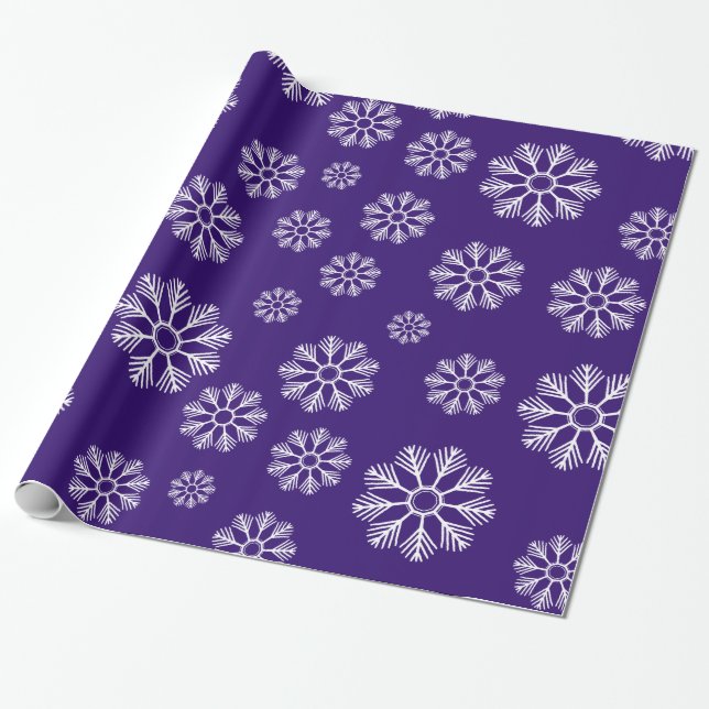 Snowflakes Winter Pattern Holiday Purple Wrapping Paper (Unrolled)