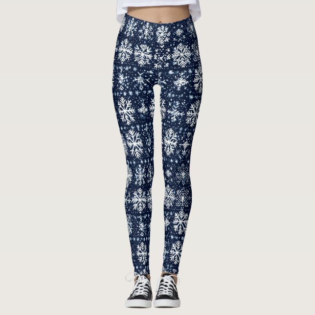 Snowflakes Winter Pattern Leggings (Front)